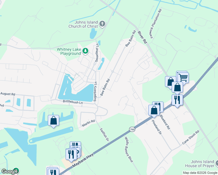 map of restaurants, bars, coffee shops, grocery stores, and more near 1715 Emmets Road in Johns Island