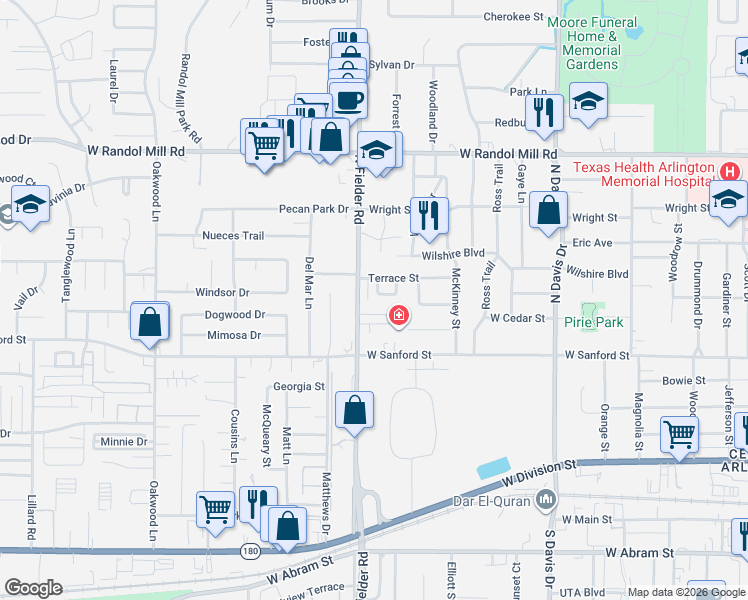map of restaurants, bars, coffee shops, grocery stores, and more near 1610 Cindy Court in Arlington