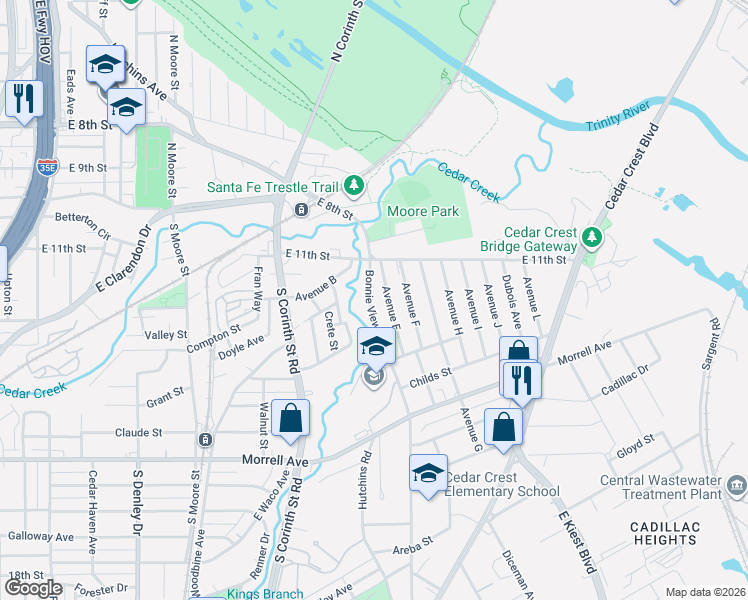 map of restaurants, bars, coffee shops, grocery stores, and more near 339 Avenue East in Dallas