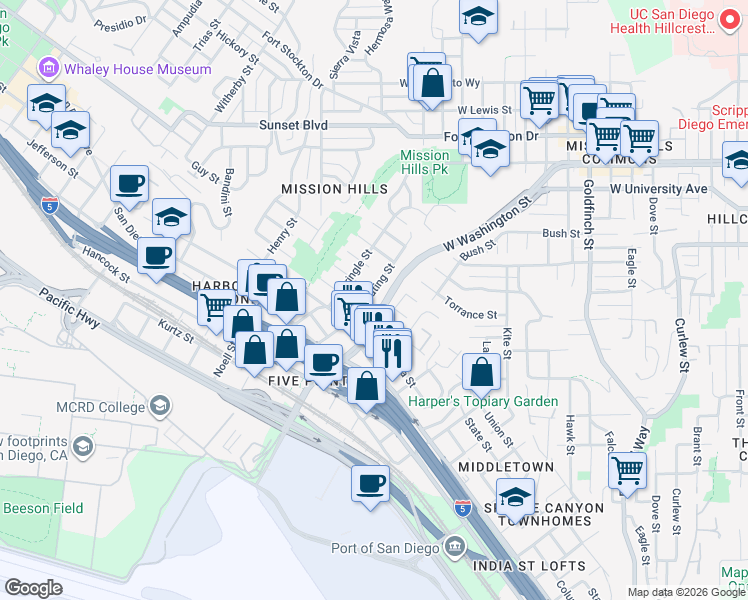 map of restaurants, bars, coffee shops, grocery stores, and more near 3625 Keating Street in San Diego