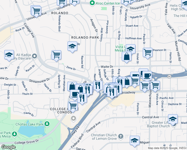 map of restaurants, bars, coffee shops, grocery stores, and more near 3720 Nassau Dr in San Diego