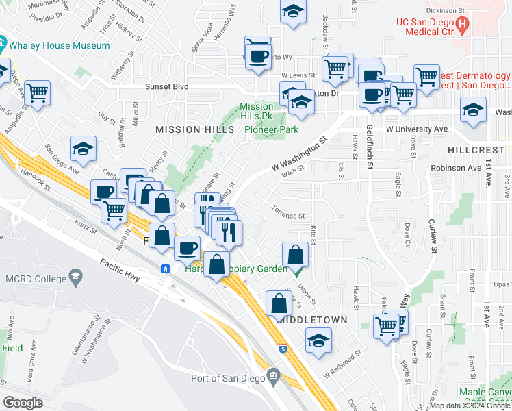 map of restaurants, bars, coffee shops, grocery stores, and more near 1662 Puterbaugh Street in San Diego