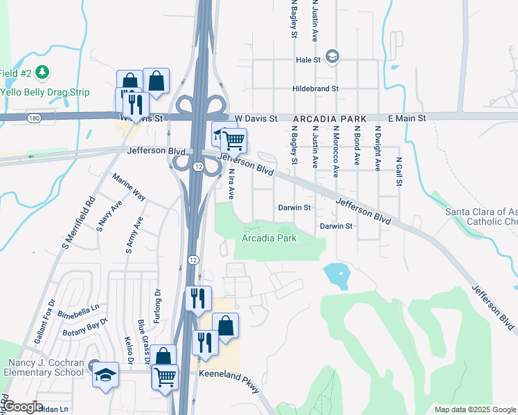 map of restaurants, bars, coffee shops, grocery stores, and more near 126 South Tatum Avenue in Dallas