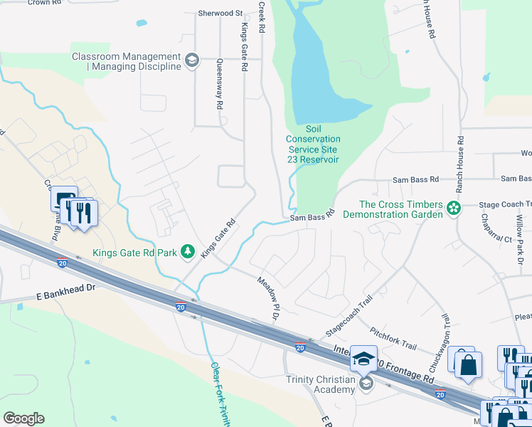 map of restaurants, bars, coffee shops, grocery stores, and more near 930 Squaw Creek Road in Willow Park