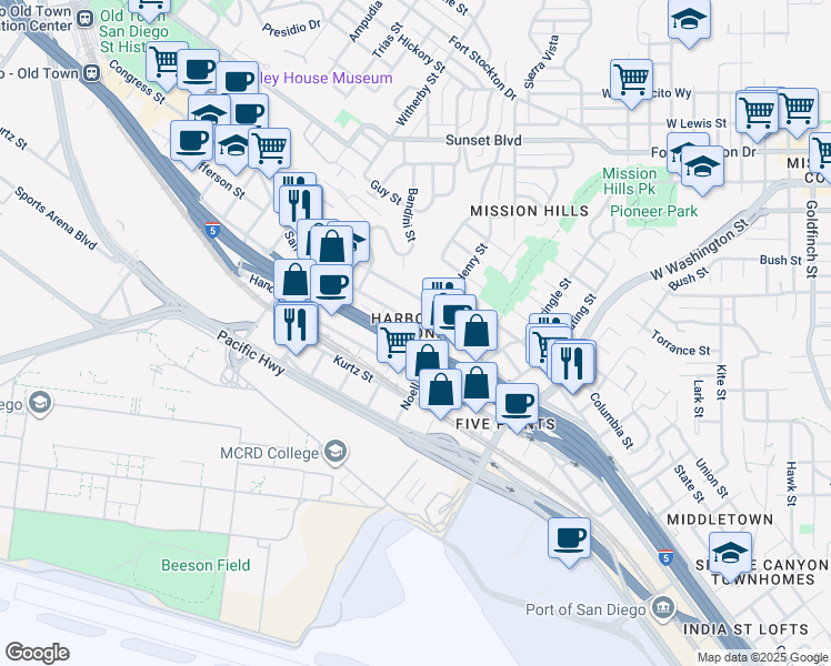 map of restaurants, bars, coffee shops, grocery stores, and more near 1955 San Diego Avenue in San Diego