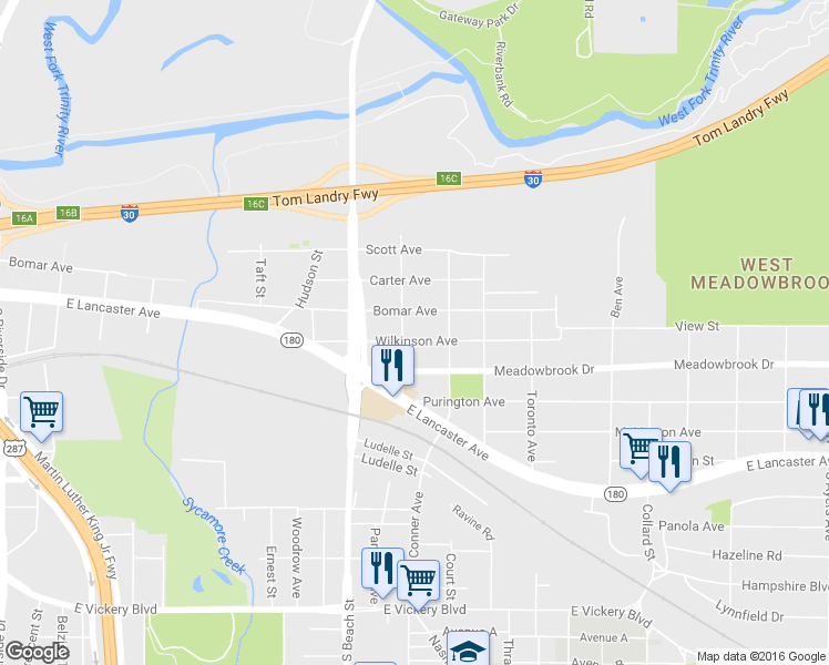 map of restaurants, bars, coffee shops, grocery stores, and more near 2709 Wilkinson Avenue in Fort Worth