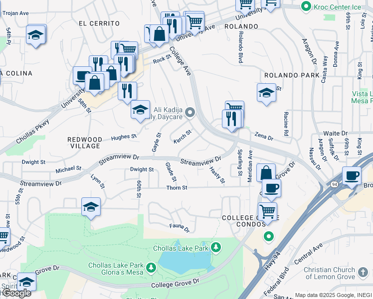 map of restaurants, bars, coffee shops, grocery stores, and more near 3535 Glade Street in San Diego