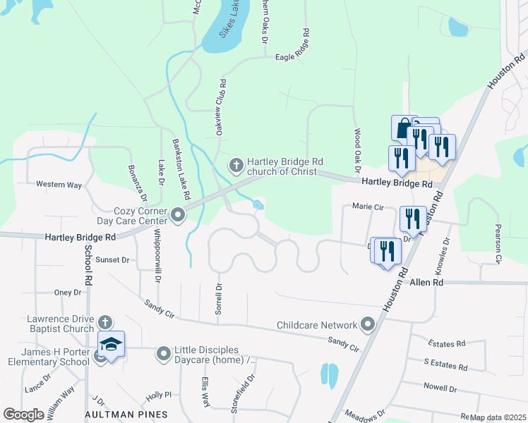 map of restaurants, bars, coffee shops, grocery stores, and more near 6005 Argyle Loop in Macon