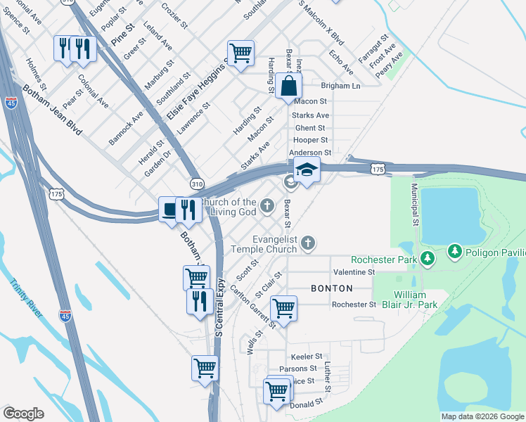 map of restaurants, bars, coffee shops, grocery stores, and more near 2502 Bethurum Avenue in Dallas