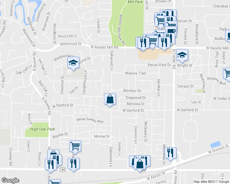 map of restaurants, bars, coffee shops, grocery stores, and more near 1912 Windsor Drive in Arlington