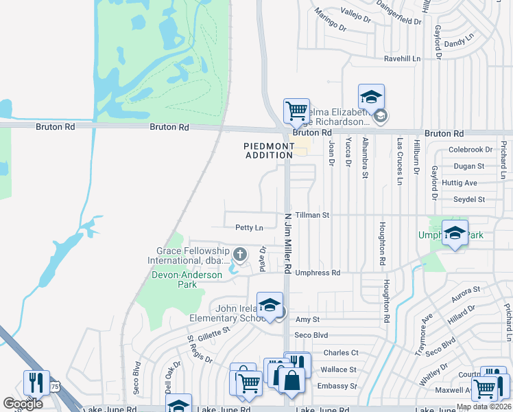 map of restaurants, bars, coffee shops, grocery stores, and more near 1917 Earnhardt Way in Dallas