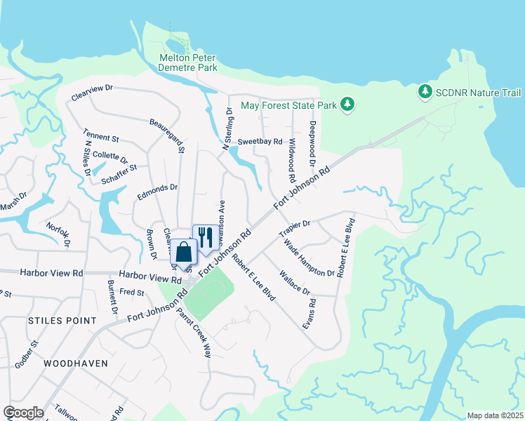 map of restaurants, bars, coffee shops, grocery stores, and more near 514 Fort Johnson Road in Charleston