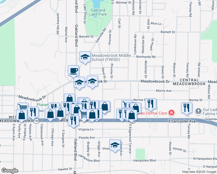map of restaurants, bars, coffee shops, grocery stores, and more near 4415 Morris Ct in Fort Worth