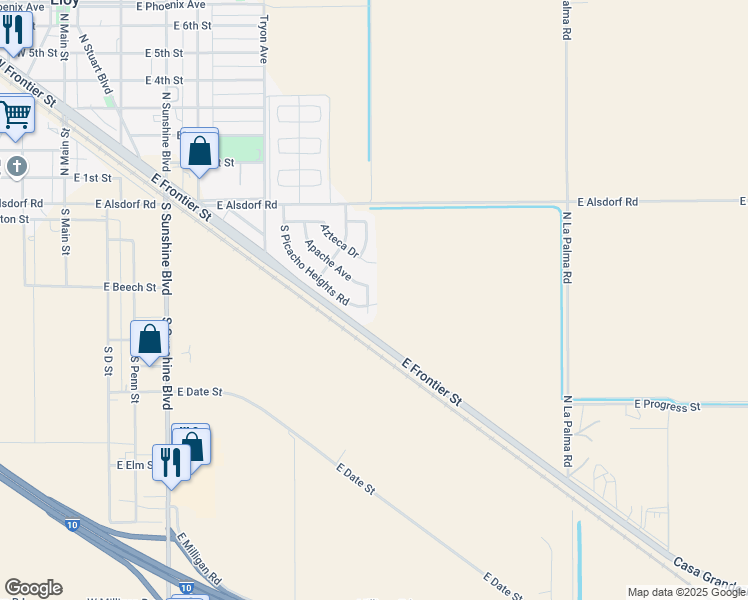 map of restaurants, bars, coffee shops, grocery stores, and more near 285 Apache Avenue in Eloy