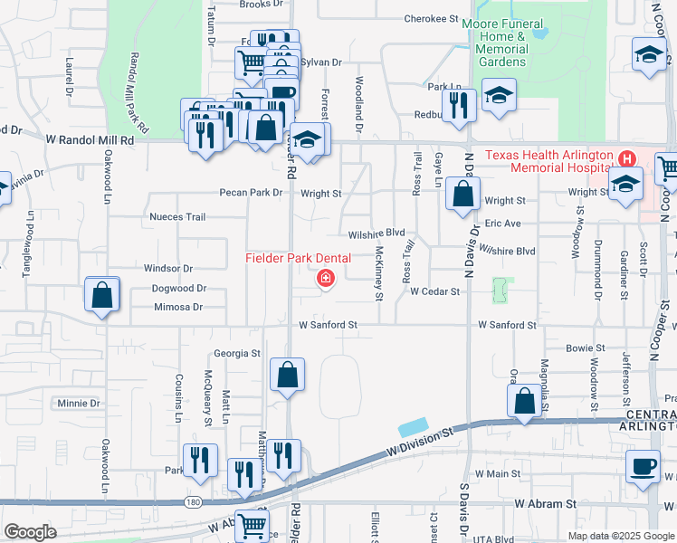 map of restaurants, bars, coffee shops, grocery stores, and more near 802 Fuqua Street in Arlington