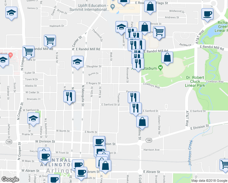 map of restaurants, bars, coffee shops, grocery stores, and more near 707 Garden Shadow Lane in Arlington