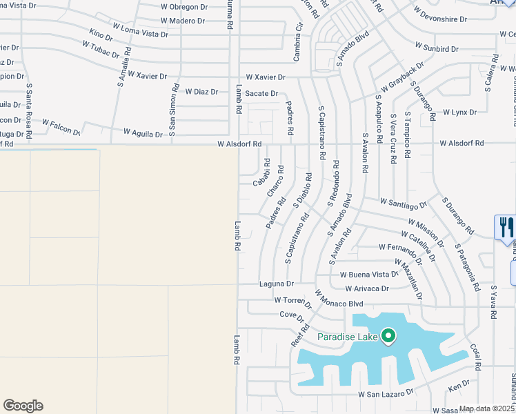 map of restaurants, bars, coffee shops, grocery stores, and more near 14884 Charco Road in Arizona City