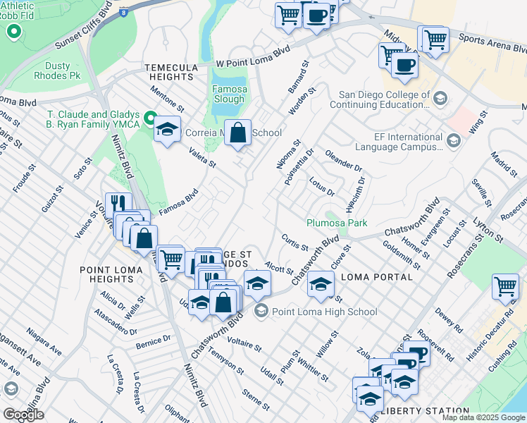 map of restaurants, bars, coffee shops, grocery stores, and more near 3742 - 3788 Curtis Street in San Diego