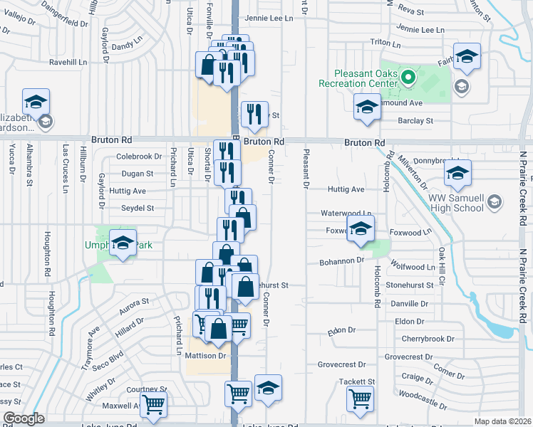 map of restaurants, bars, coffee shops, grocery stores, and more near 1925 Conner Drive in Dallas