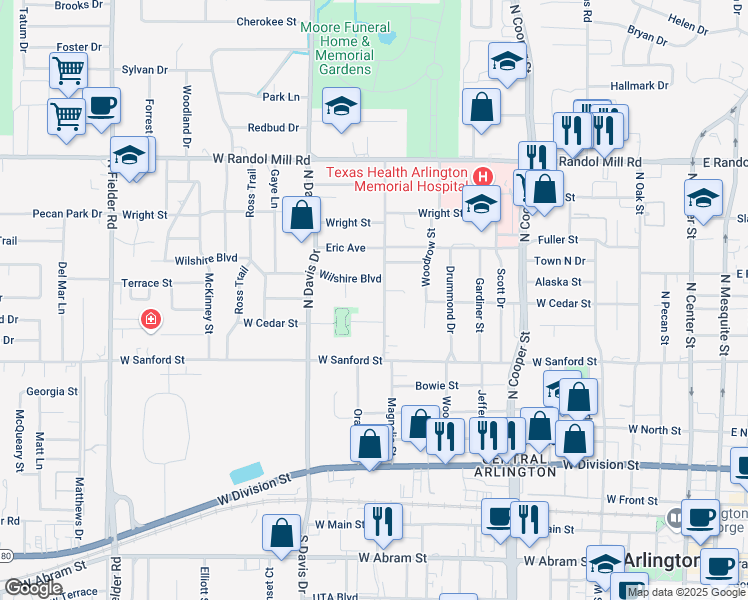 map of restaurants, bars, coffee shops, grocery stores, and more near 810 Magnolia Street in Arlington