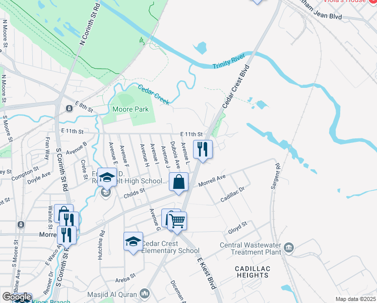 map of restaurants, bars, coffee shops, grocery stores, and more near 405 Avenue L in Dallas