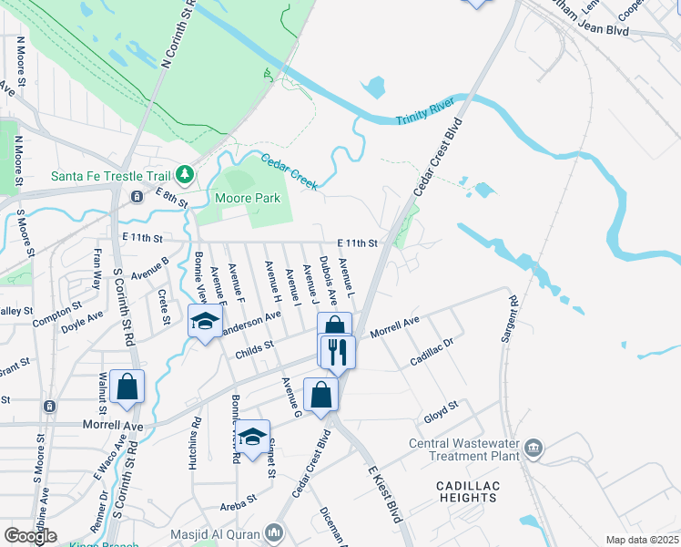 map of restaurants, bars, coffee shops, grocery stores, and more near 405 Avenue L in Dallas
