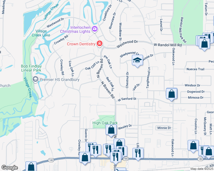 map of restaurants, bars, coffee shops, grocery stores, and more near 711 North Bowen Road in Arlington