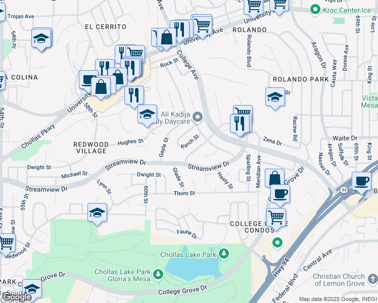 map of restaurants, bars, coffee shops, grocery stores, and more near 3535 Glade Street in San Diego