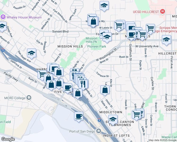 map of restaurants, bars, coffee shops, grocery stores, and more near 1662 Puterbaugh Street in San Diego