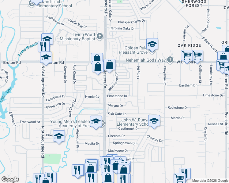 map of restaurants, bars, coffee shops, grocery stores, and more near 10335 Limestone Drive in Dallas