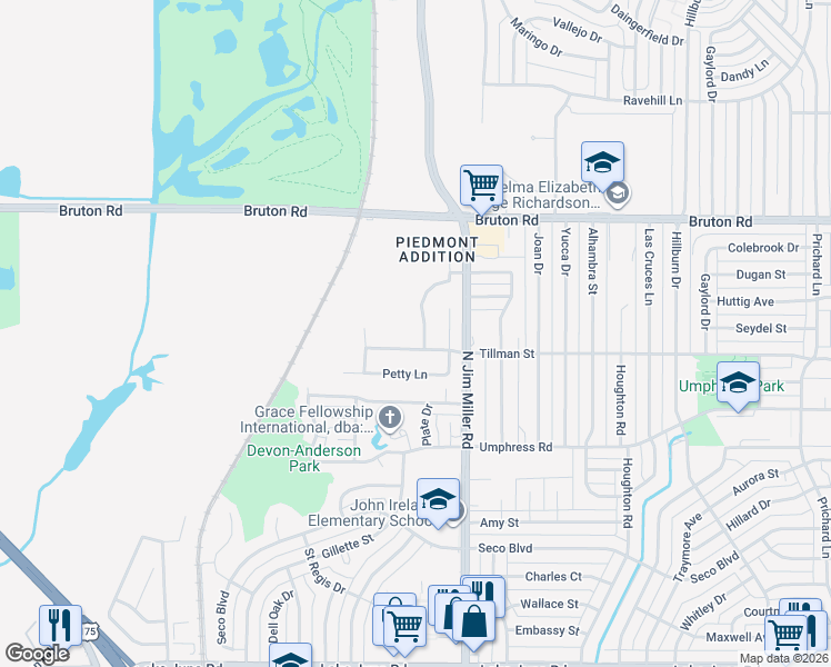 map of restaurants, bars, coffee shops, grocery stores, and more near 1917 Earnhardt Way in Dallas