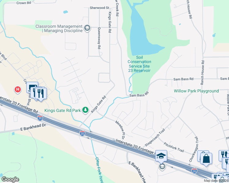 map of restaurants, bars, coffee shops, grocery stores, and more near 930 Squaw Creek Road in Willow Park