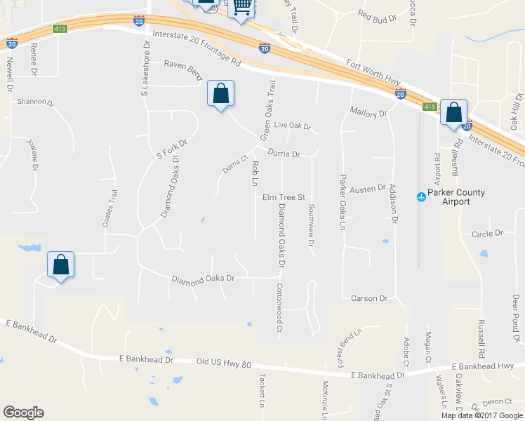 map of restaurants, bars, coffee shops, grocery stores, and more near 225 Rob Lane in Hudson Oaks