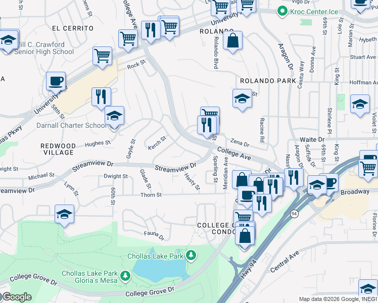 map of restaurants, bars, coffee shops, grocery stores, and more near 3616 Boren Street in San Diego