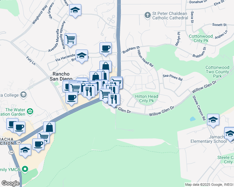 map of restaurants, bars, coffee shops, grocery stores, and more near 2441 Jamacha Road in El Cajon
