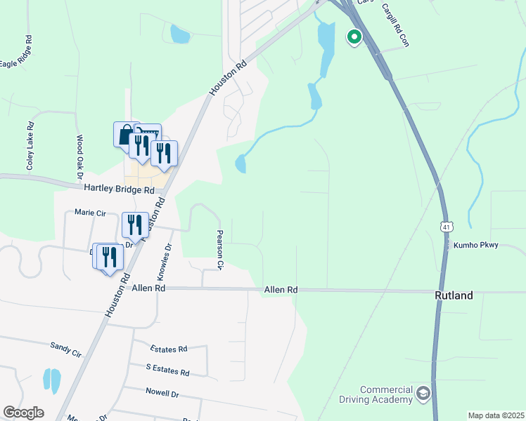 map of restaurants, bars, coffee shops, grocery stores, and more near 2673 Allen Road in Macon