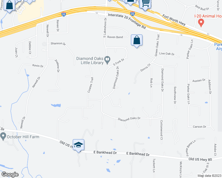 map of restaurants, bars, coffee shops, grocery stores, and more near 329 Diamond Oaks Drive in Hudson Oaks