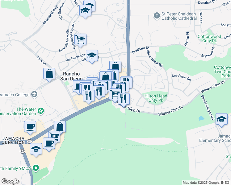 map of restaurants, bars, coffee shops, grocery stores, and more near 2504 Jamacha Rd in El Cajon