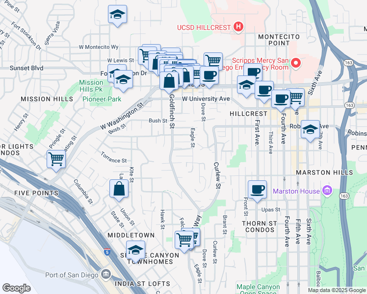 map of restaurants, bars, coffee shops, grocery stores, and more near 825 West Pennsylvania Avenue in San Diego