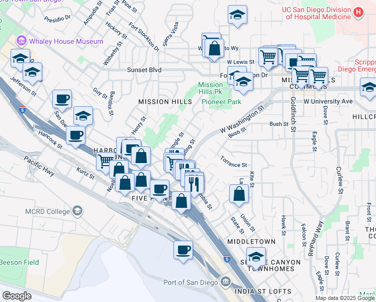 map of restaurants, bars, coffee shops, grocery stores, and more near 3669 Keating Street in San Diego