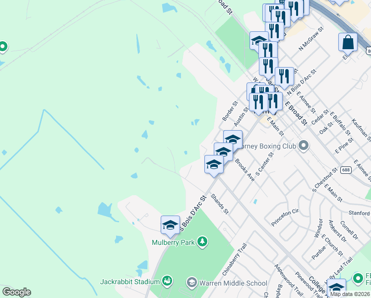map of restaurants, bars, coffee shops, grocery stores, and more near 323 Kings Court in Forney