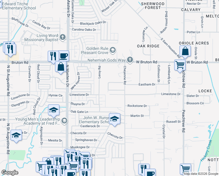 map of restaurants, bars, coffee shops, grocery stores, and more near 10710 Rockingham Street in Dallas