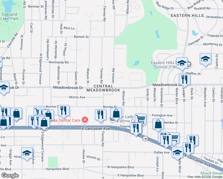 map of restaurants, bars, coffee shops, grocery stores, and more near 2309 Jenson Circle in Fort Worth