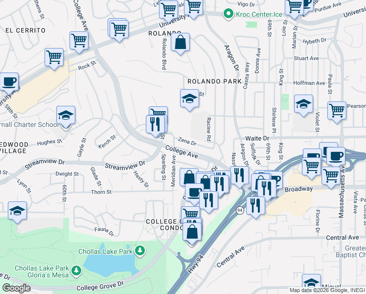 map of restaurants, bars, coffee shops, grocery stores, and more near 3547-49 College Avenue in San Diego