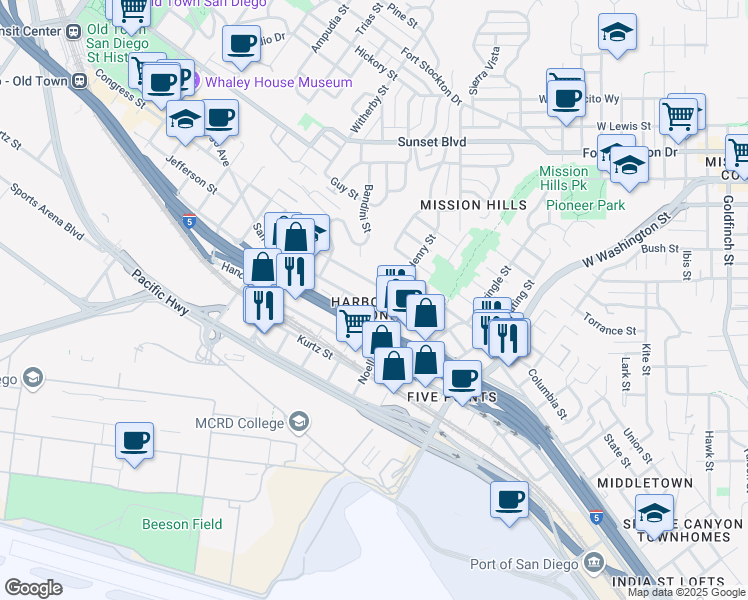 map of restaurants, bars, coffee shops, grocery stores, and more near 20611/2 San Diego Avenue in San Diego