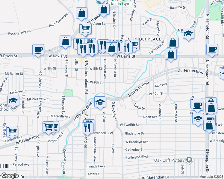 map of restaurants, bars, coffee shops, grocery stores, and more near 11 North Ravinia Drive in Dallas