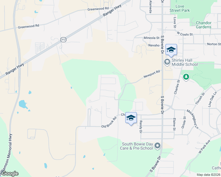 map of restaurants, bars, coffee shops, grocery stores, and more near 1411 Westbriar Drive in Weatherford