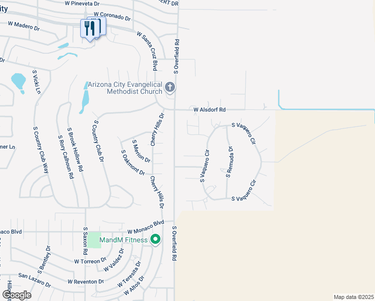 map of restaurants, bars, coffee shops, grocery stores, and more near 7981 West Silla Lane in Arizona City