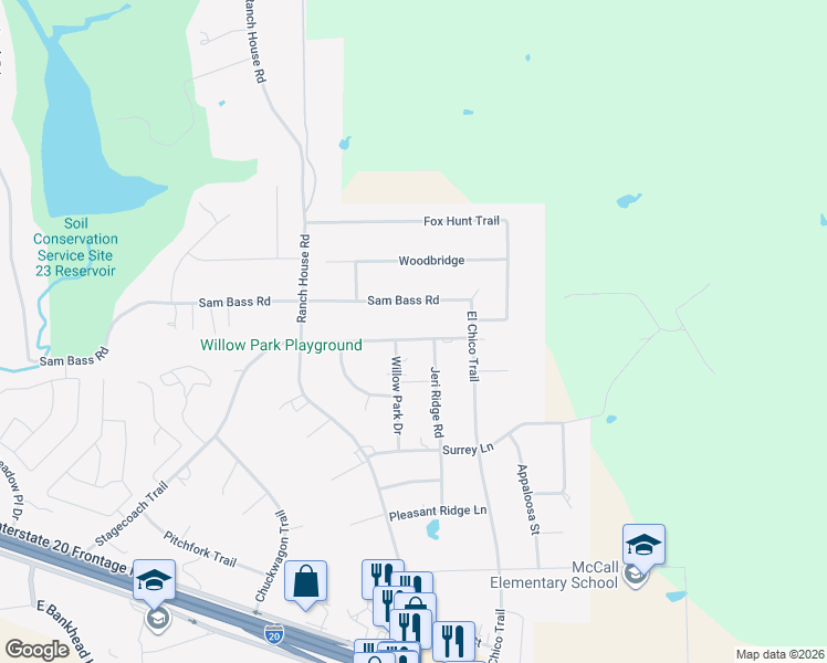 map of restaurants, bars, coffee shops, grocery stores, and more near 517 Jeri Ridge Road in Willow Park