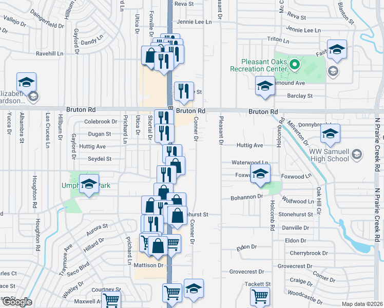 map of restaurants, bars, coffee shops, grocery stores, and more near 1925 Conner Drive in Dallas